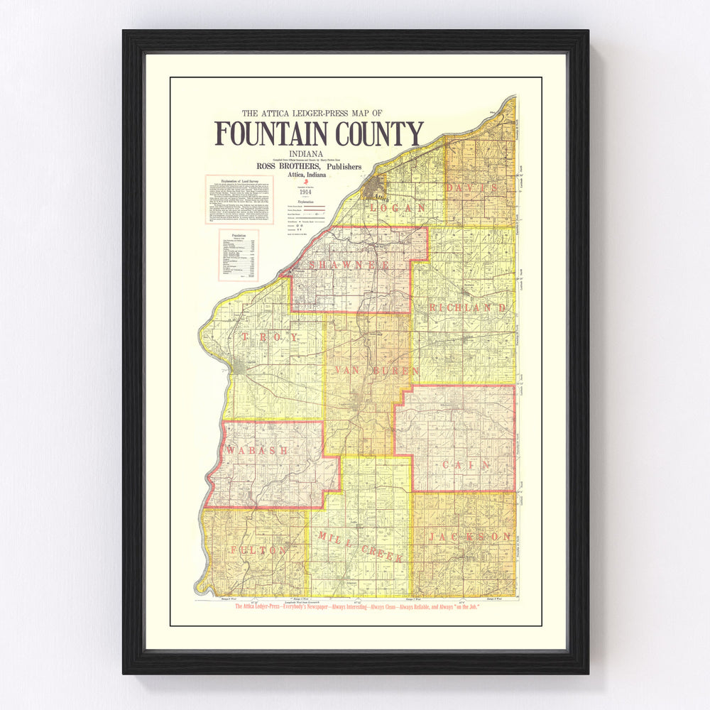 Attica County Vintage Map 1914