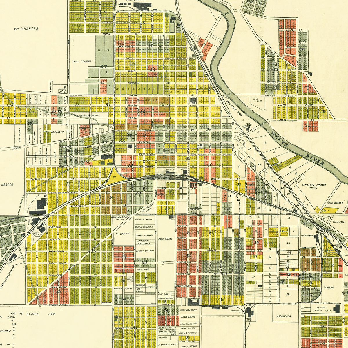 Restored historic details from the 1891 city map of Anderson, Indiana