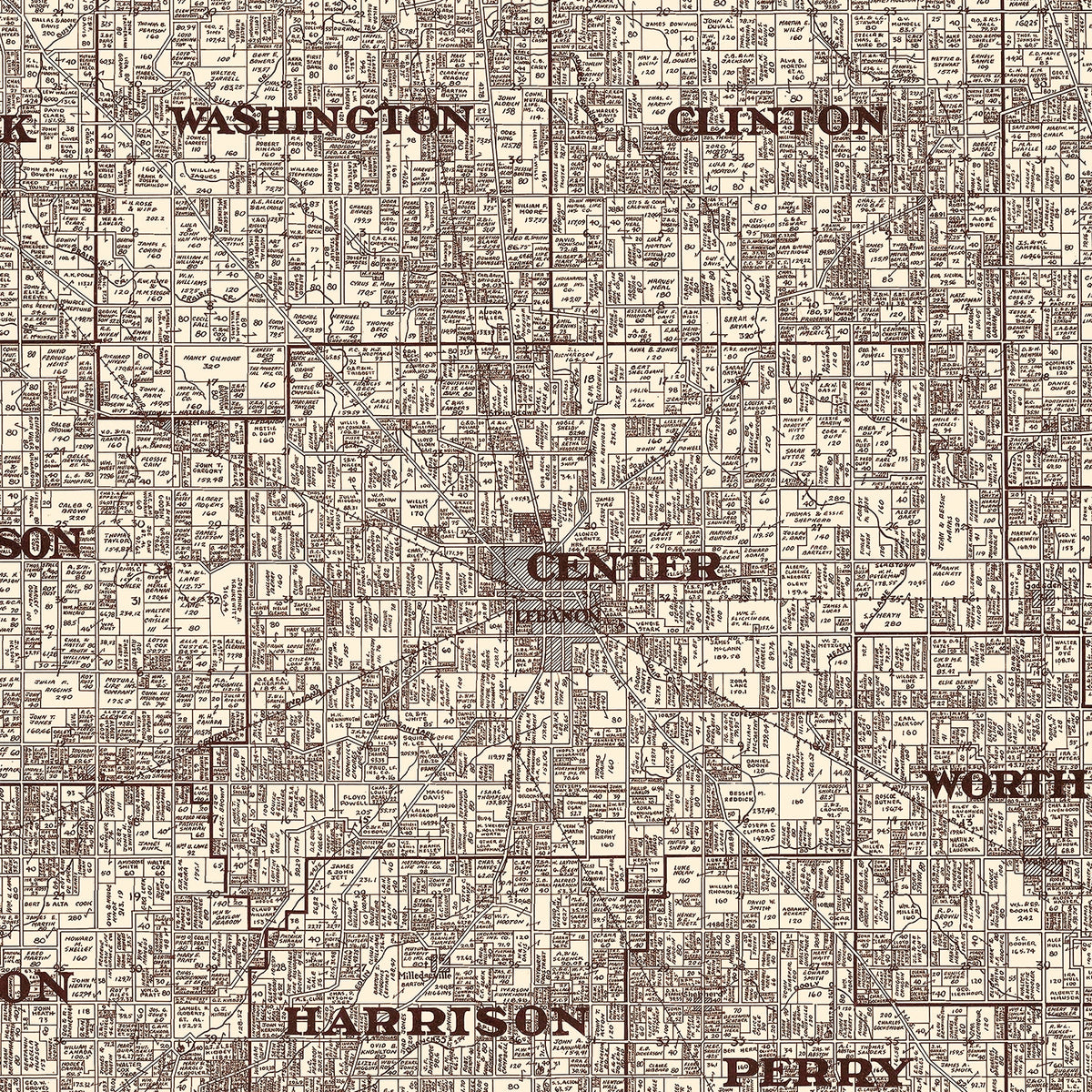 Restored historic details from the 1936 county map of Boone County, Indiana