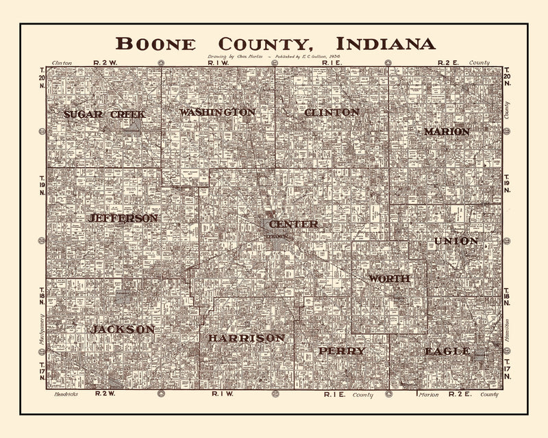 Size comparison using Vintage Map of Boone County, Indiana 1936
