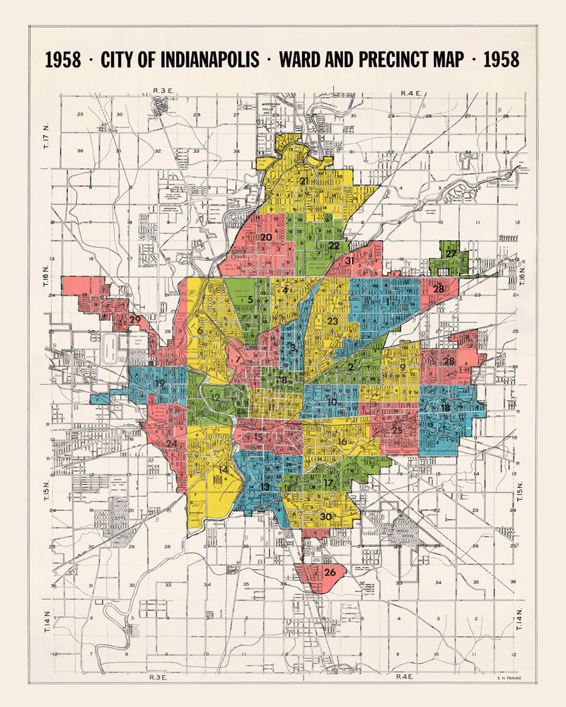 Size comparison using Vintage Map of Indianapolis, Indiana 1958