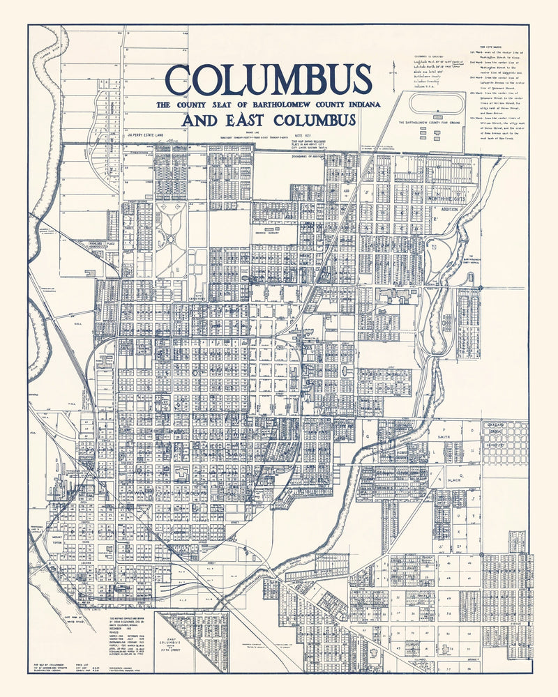 Size comparison using Vintage Map of Columbus, Indiana 1930