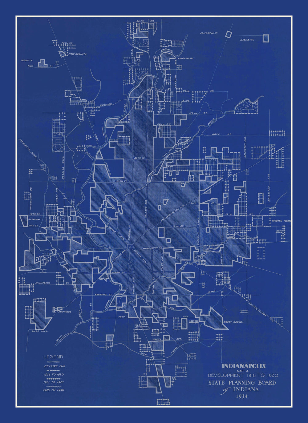Vintage Map of Indianapolis, Indiana 1934 print style example