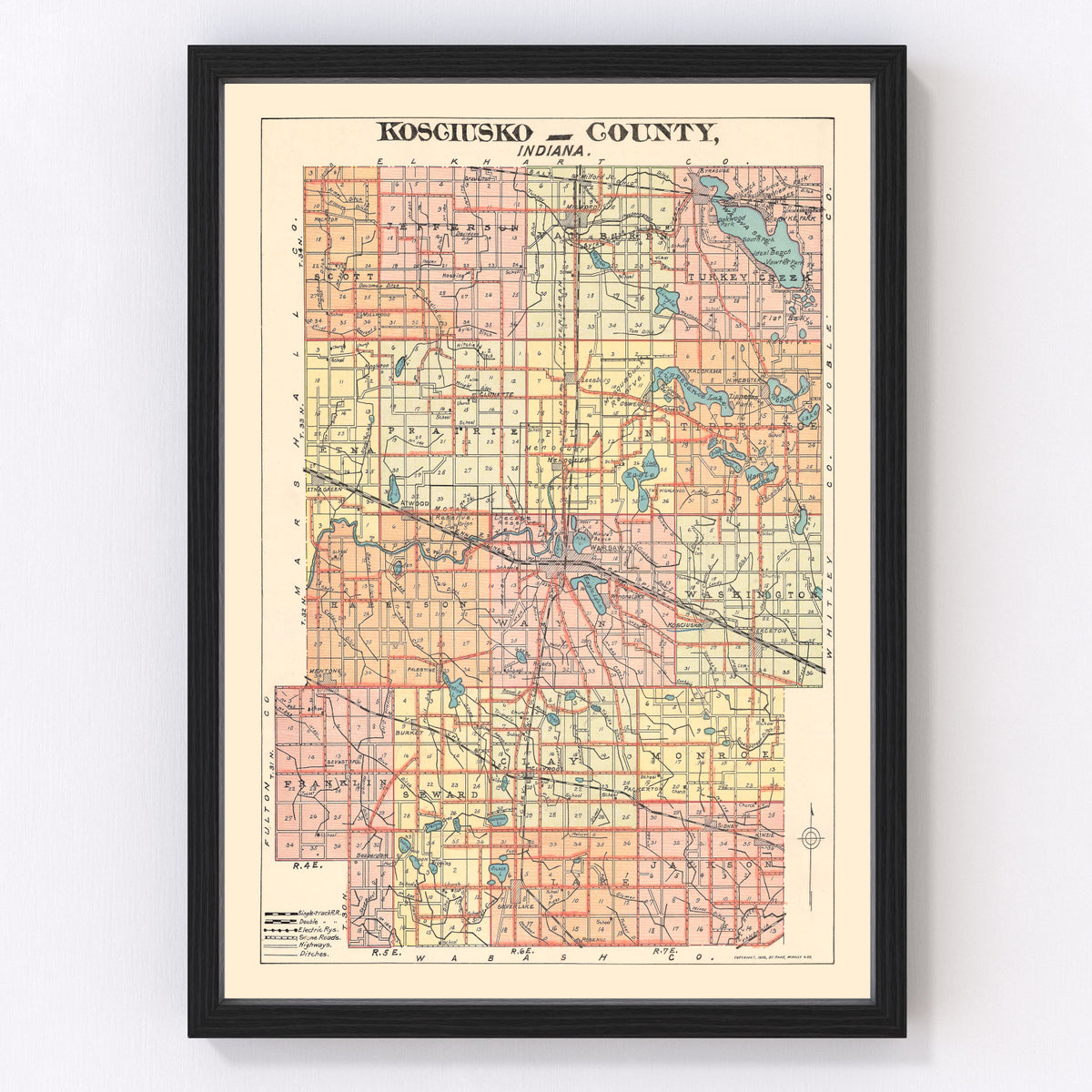 Kosciusko County Vintage Map 1908