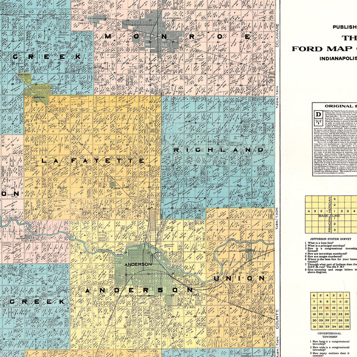 Restored historic details from the 1921 county map of Madison County, Indiana