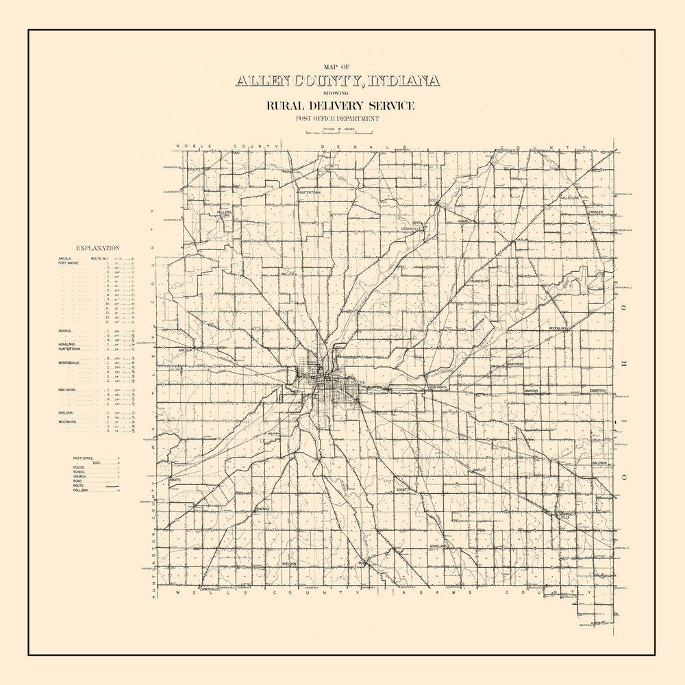 Vintage Map of Allen County, Indiana 1910 print style example