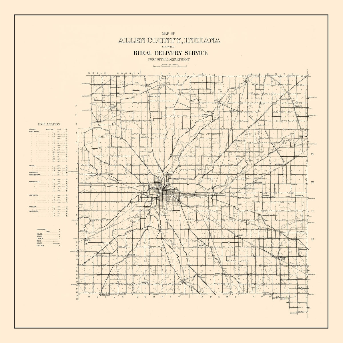 Preview of Vintage Map of Allen County, Indiana 1910