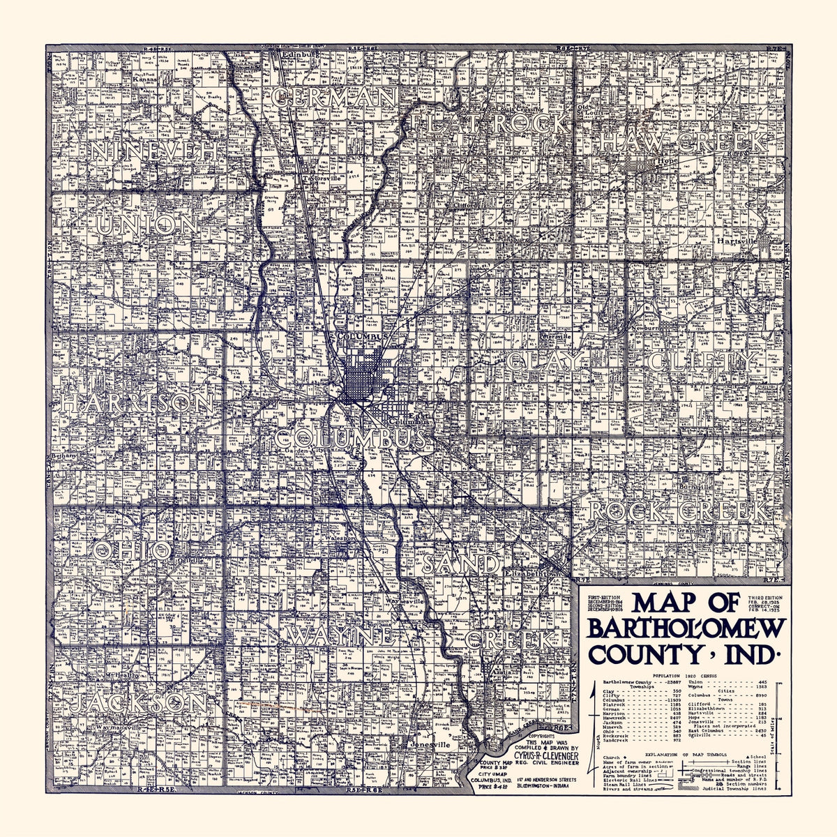 Preview of Vintage Map of Bartholomew County, Indiana 1925