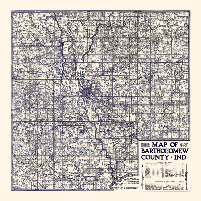 Size comparison using Vintage Map of Bartholomew County, Indiana 1925