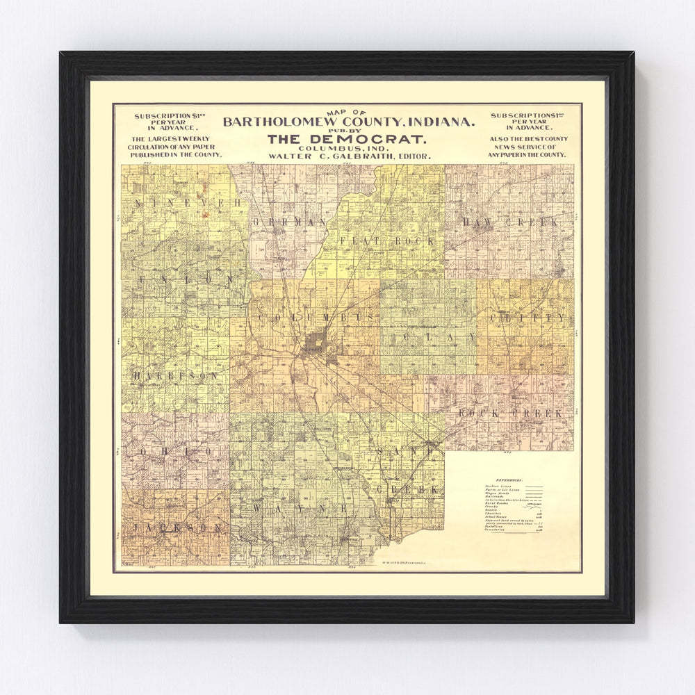 Bartholomew County Vintage Map 1910