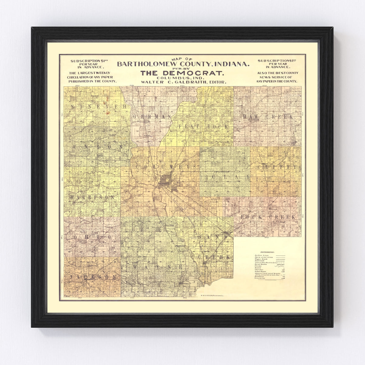 Bartholomew County Vintage Map 1910