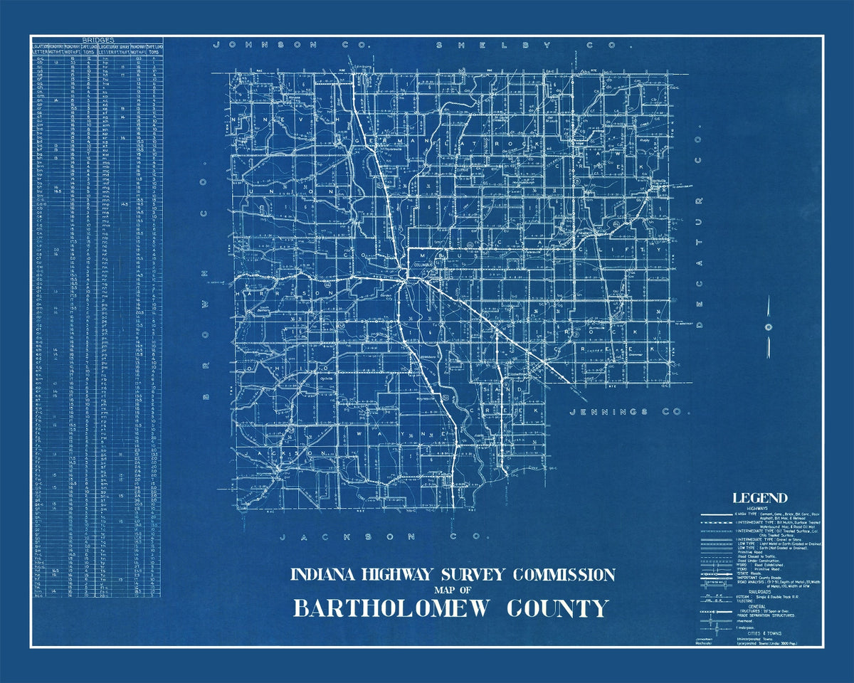 Preview of Vintage Map of Bartholomew County, Indiana 1936