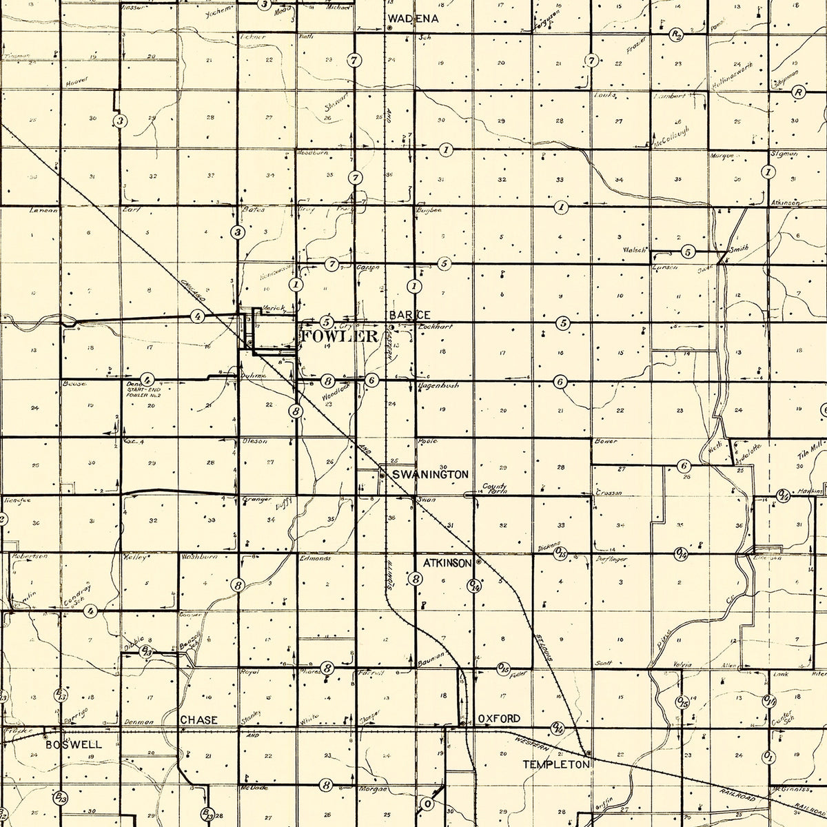 Restored historic details from the 1909 county map of Benton County, Indiana