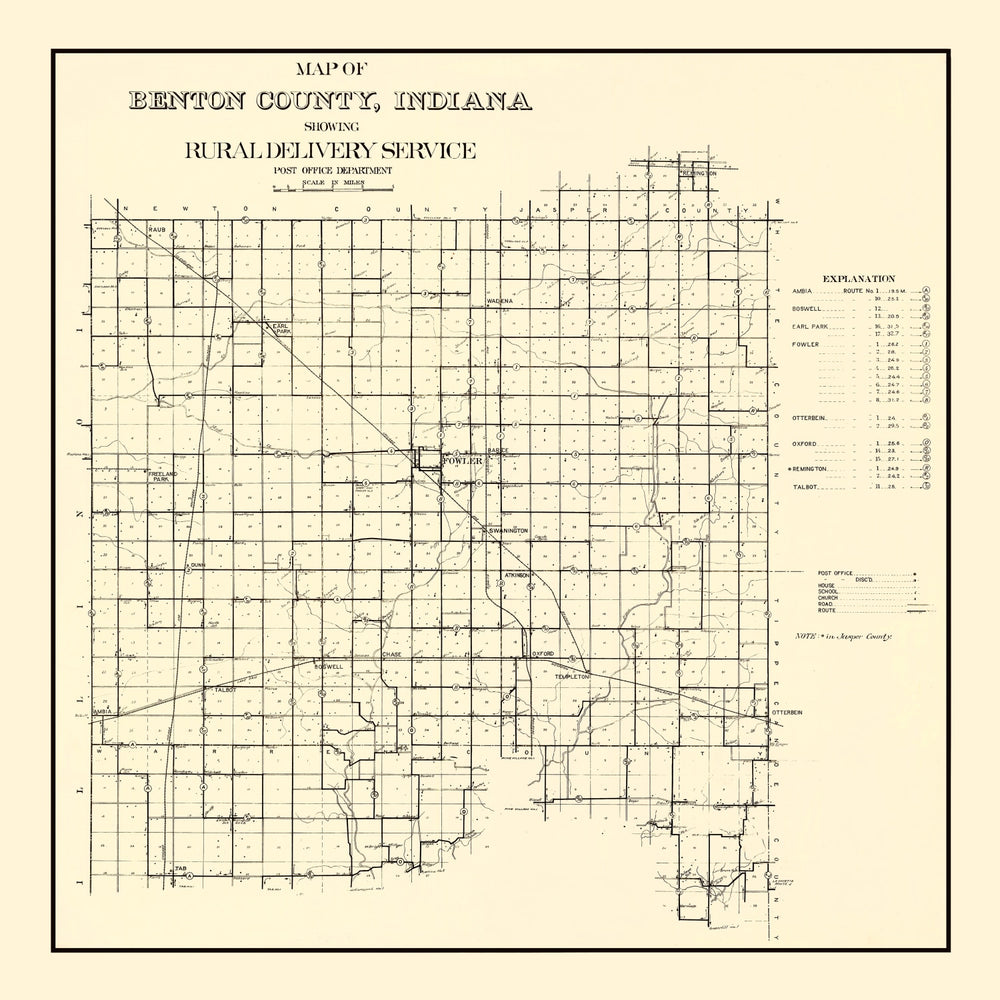 Vintage Map of Benton County, Indiana 1909 print style example