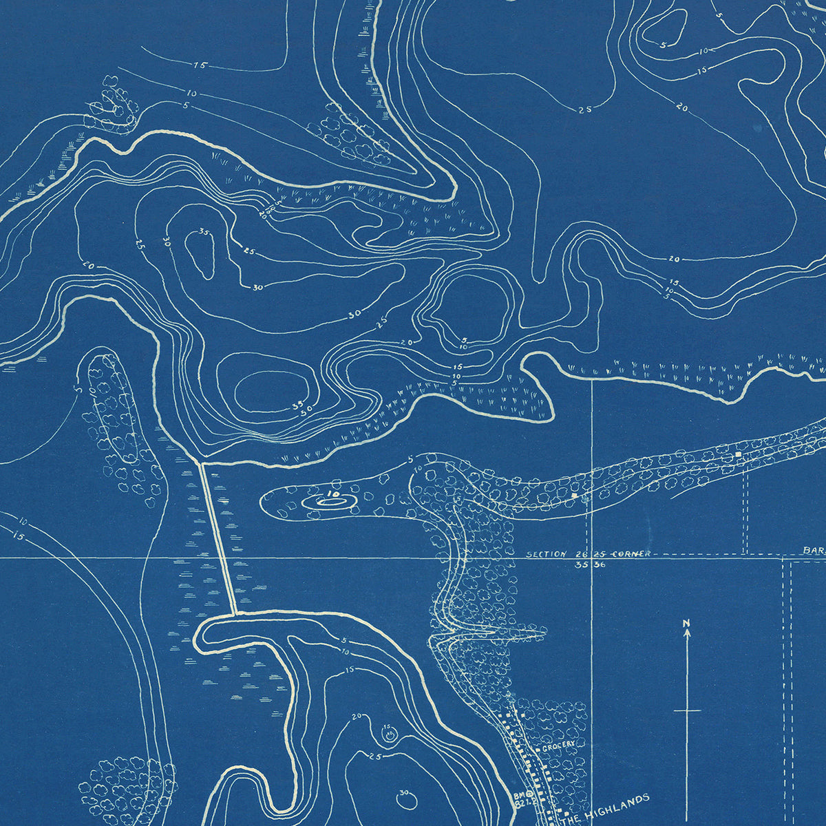 Restored historic details from the 1922 body of water map of County, Indiana