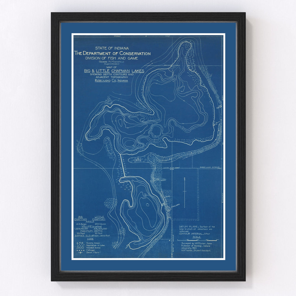 Big & Little Chapman Lakes Vintage Map 1922