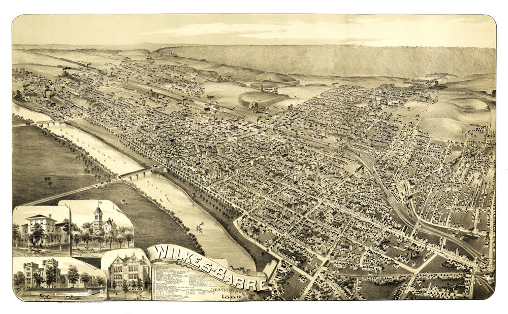 Vintage Map of Wilkes-Barre, Pennsylvania 1889 print style example