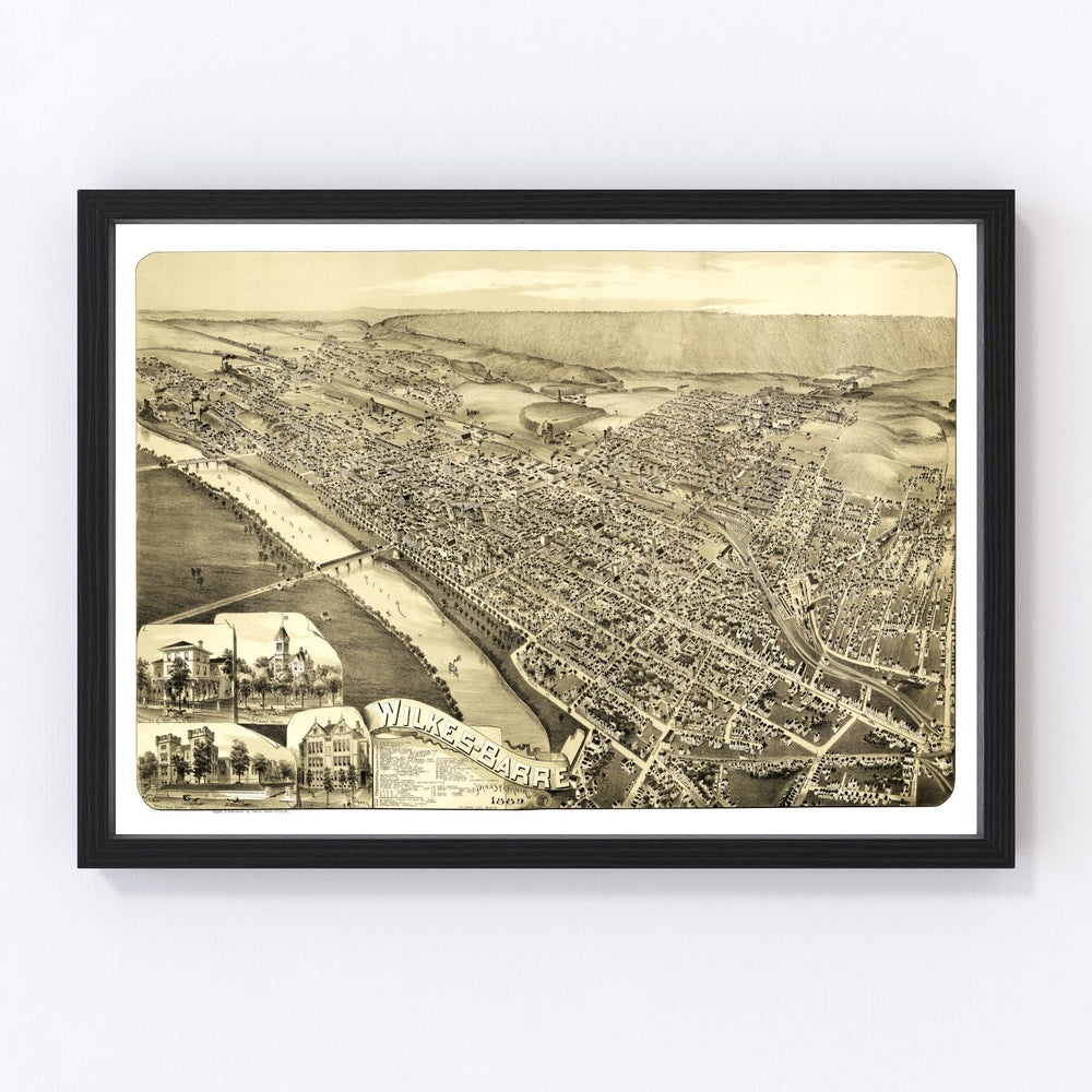 Wilkes-Barre Vintage Map 1889