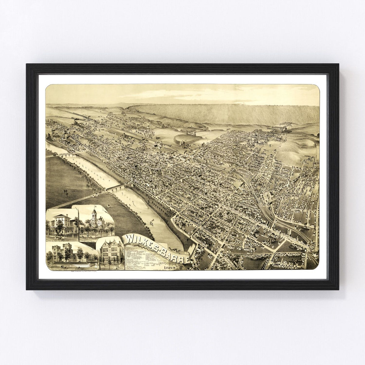 Wilkes-Barre Vintage Map 1889