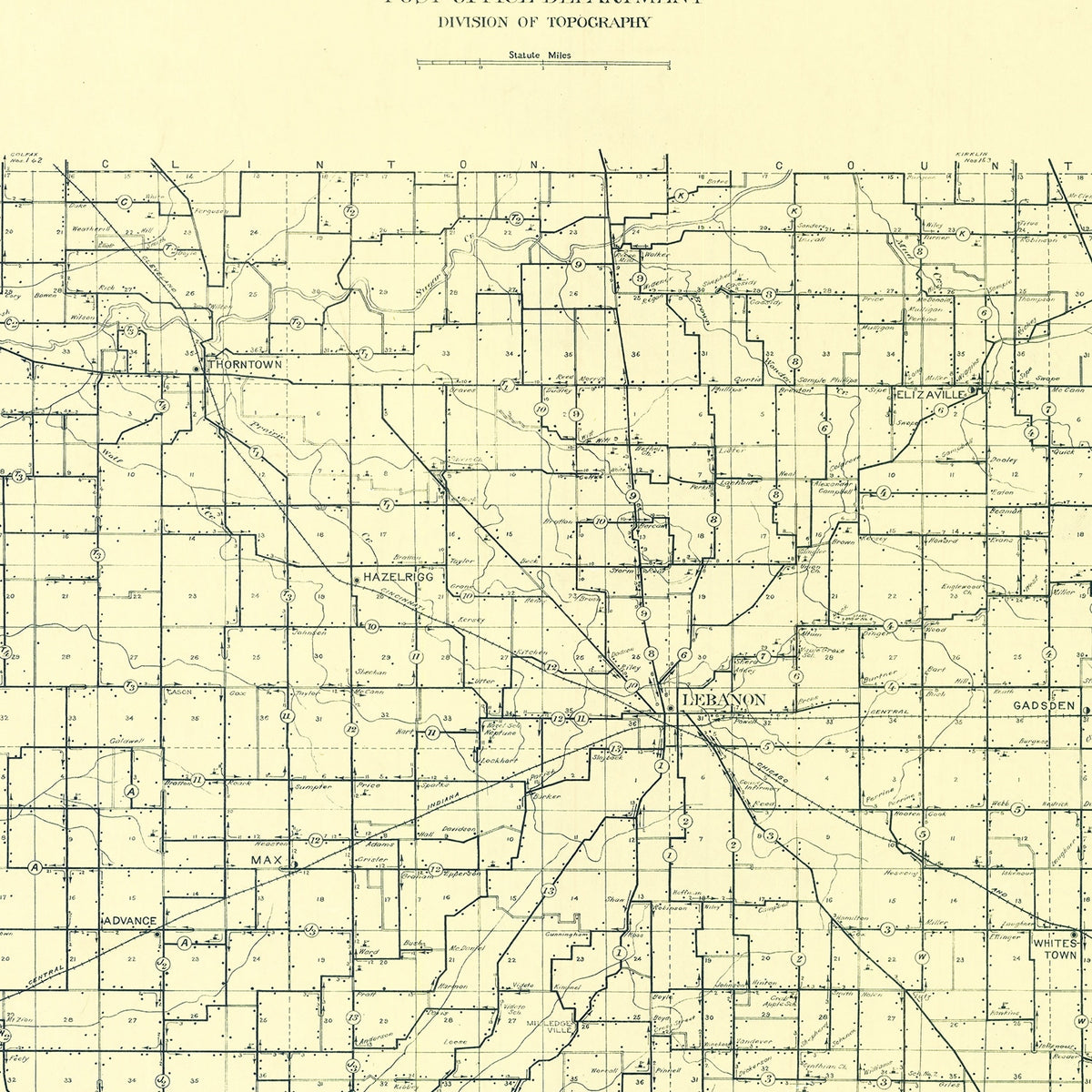 Restored historic details from the 1911 county map of Boone County, Indiana