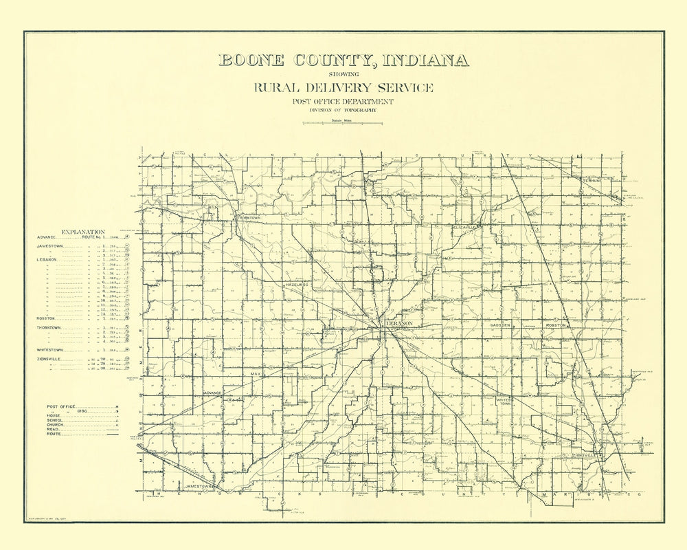 Vintage Map of Boone County, Indiana 1911 print style example