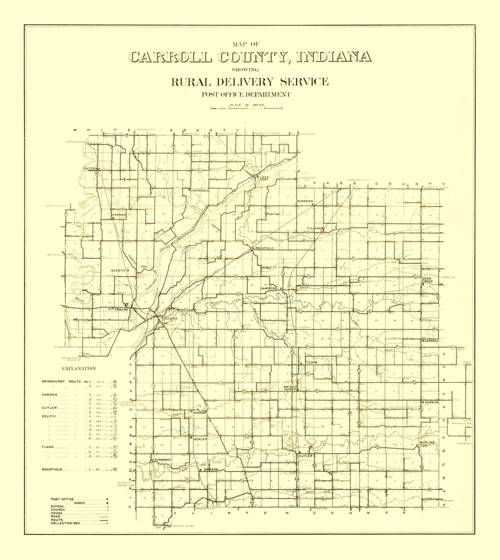 Vintage Map of Carroll County, Indiana 1910 print style example