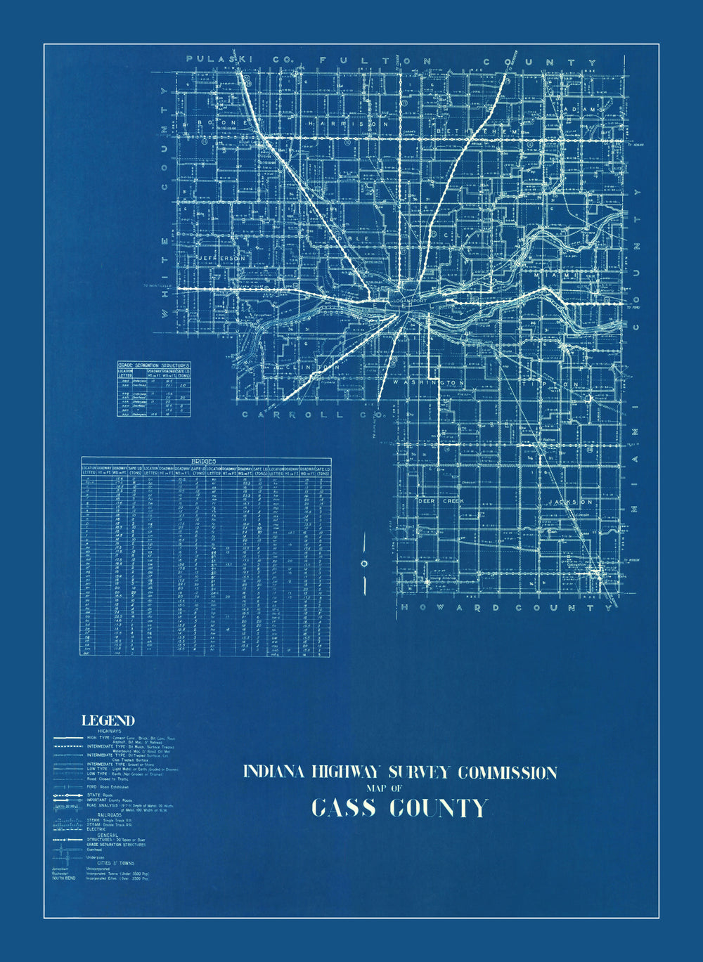 Vintage Map of Cass County, Indiana 1936 print style example