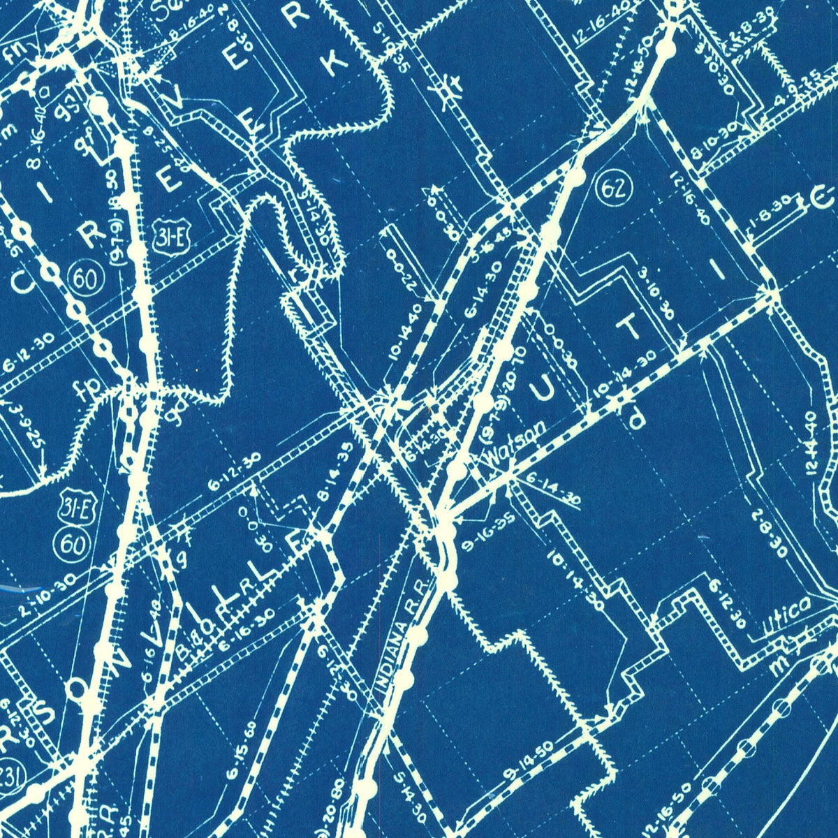 Restored historic details from the 1936 county map of Clark County, Indiana