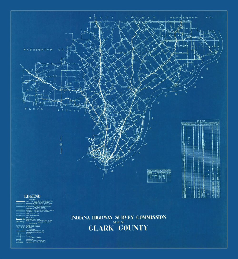 Vintage Map of Clark County, Indiana 1936 print style example