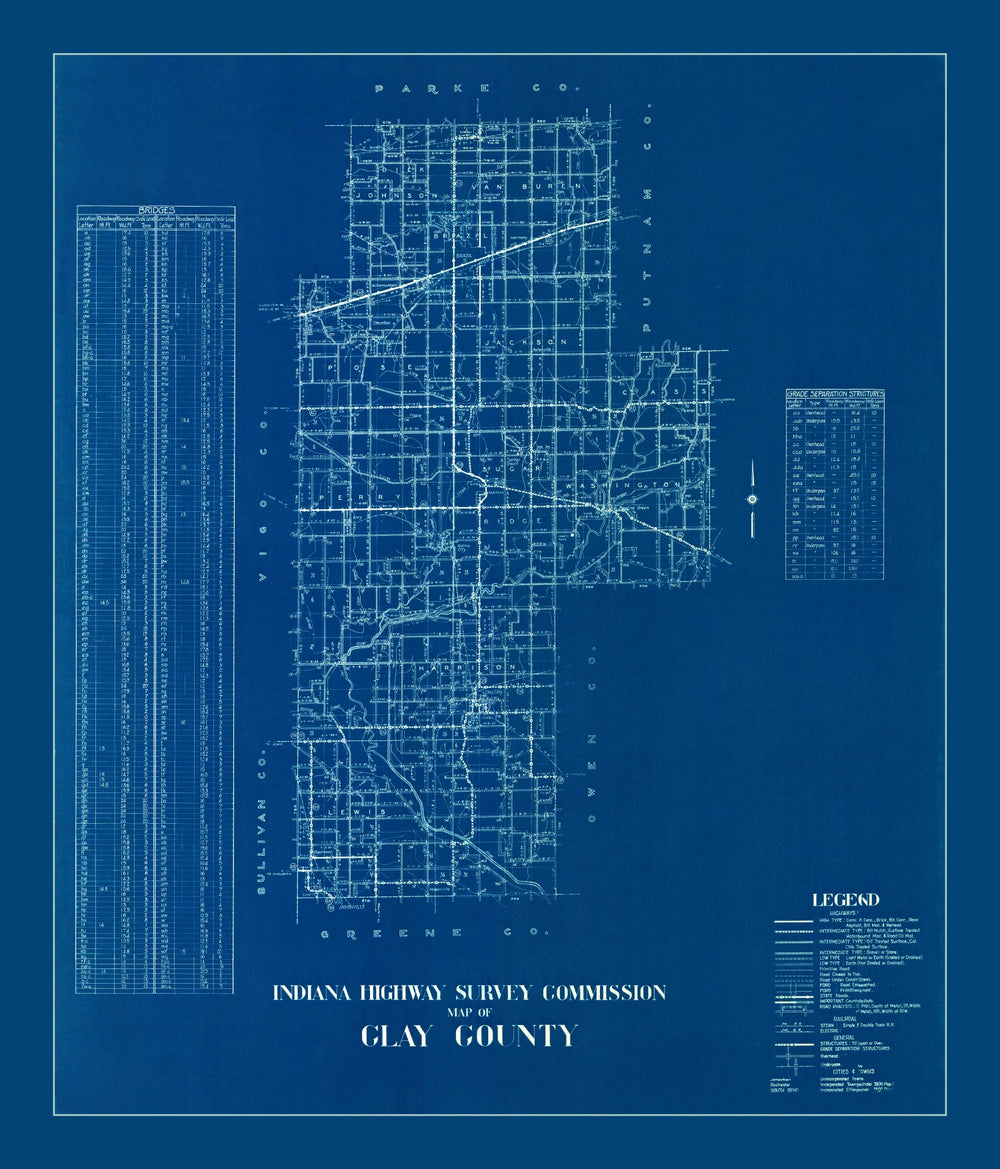 Vintage Map of Clay County, Indiana 1936 print style example