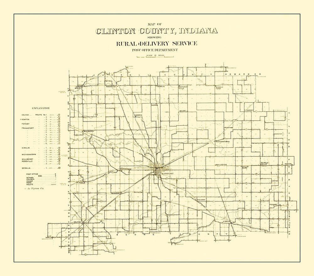 Vintage Map of Clinton County, Indiana 1911 print style example