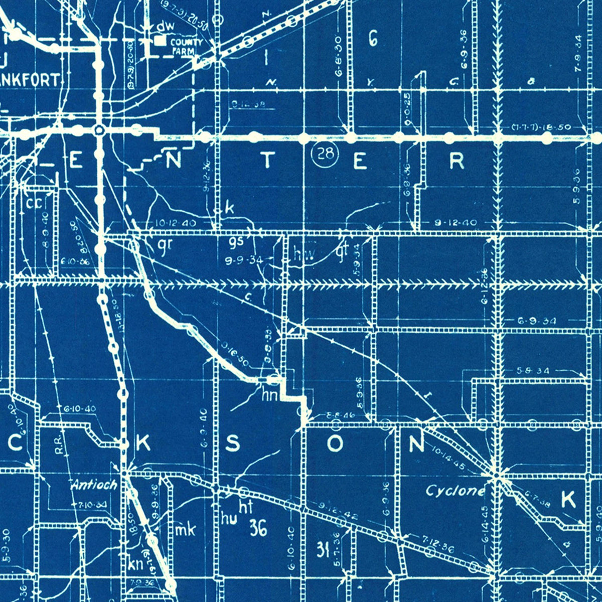 Restored historic details from the 1936 county map of Clinton County, Indiana