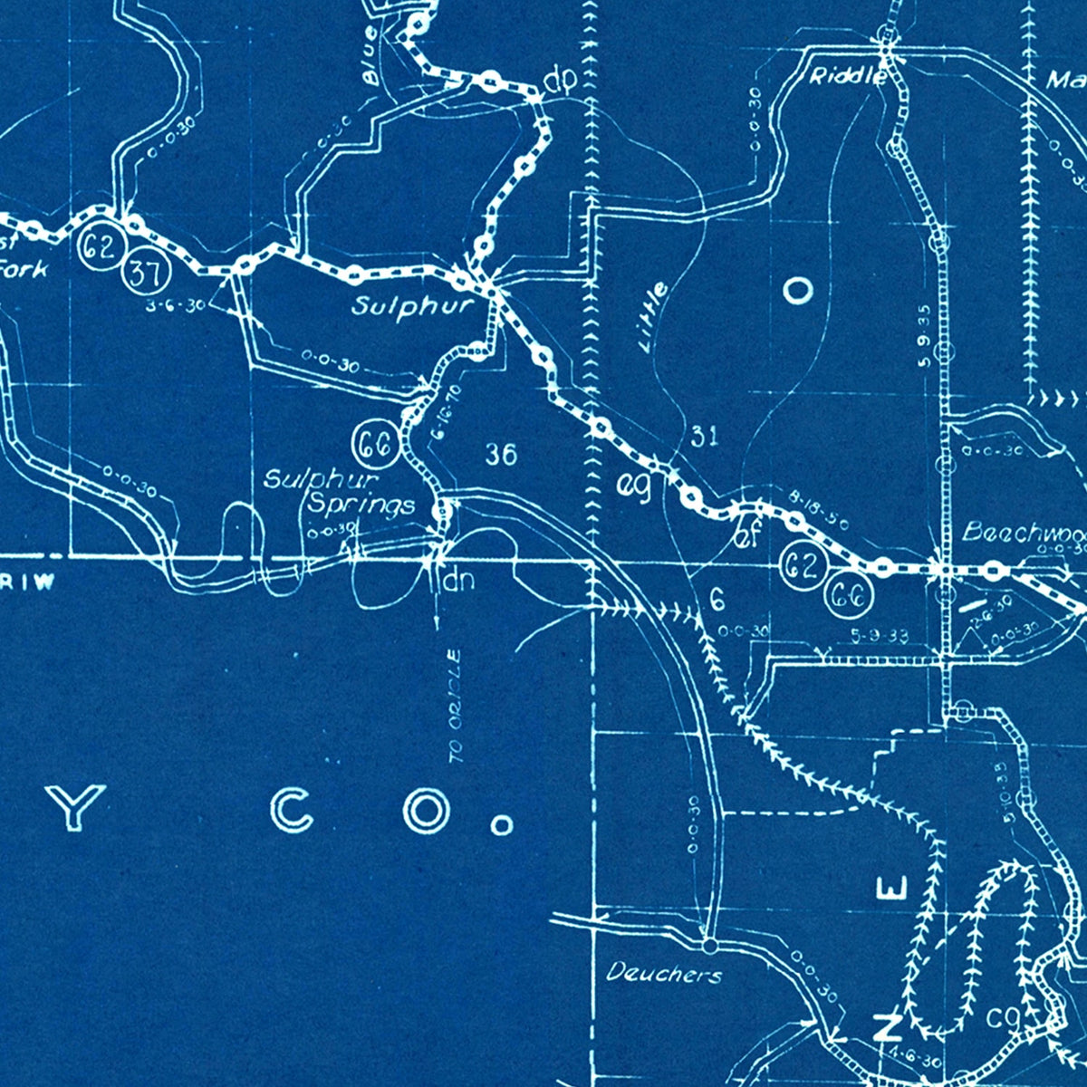 Restored historic details from the 1936 county map of Crawford County, Indiana