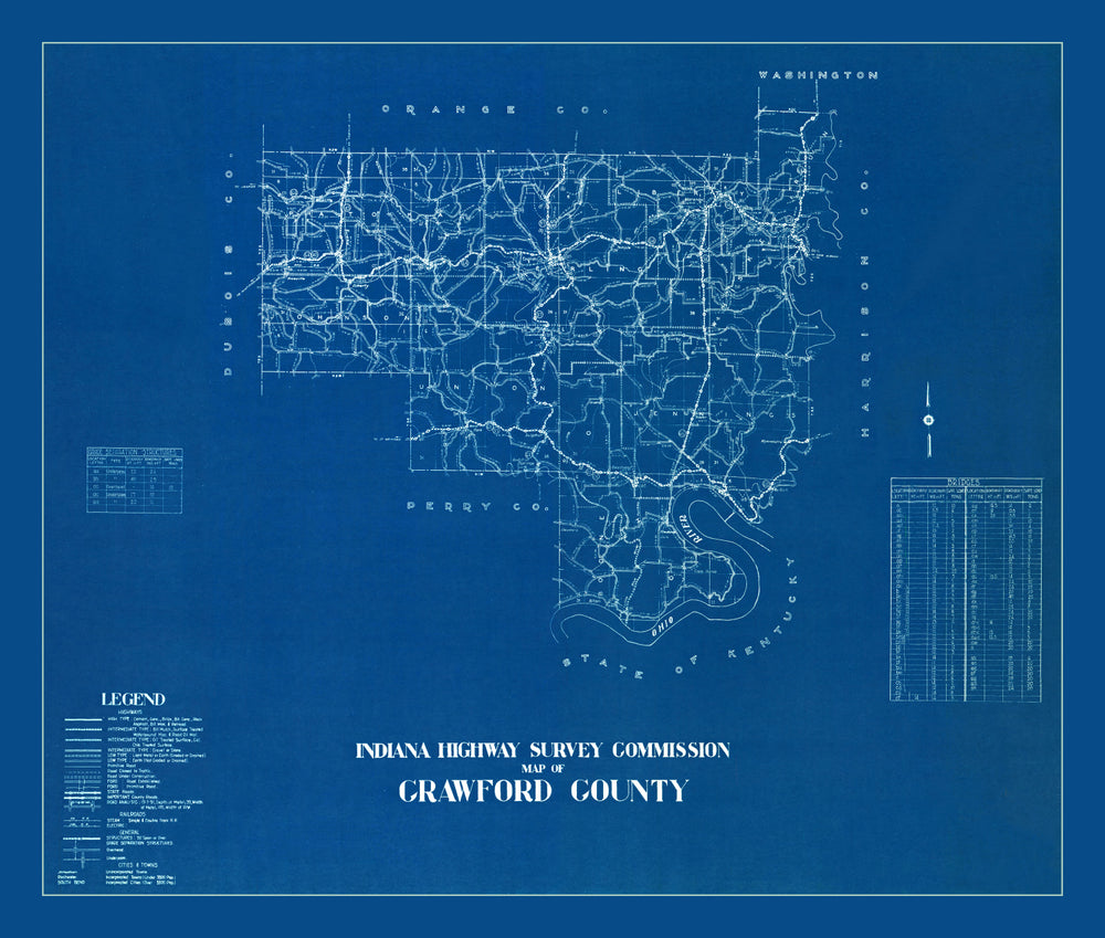 Vintage Map of Crawford County, Indiana 1936 print style example
