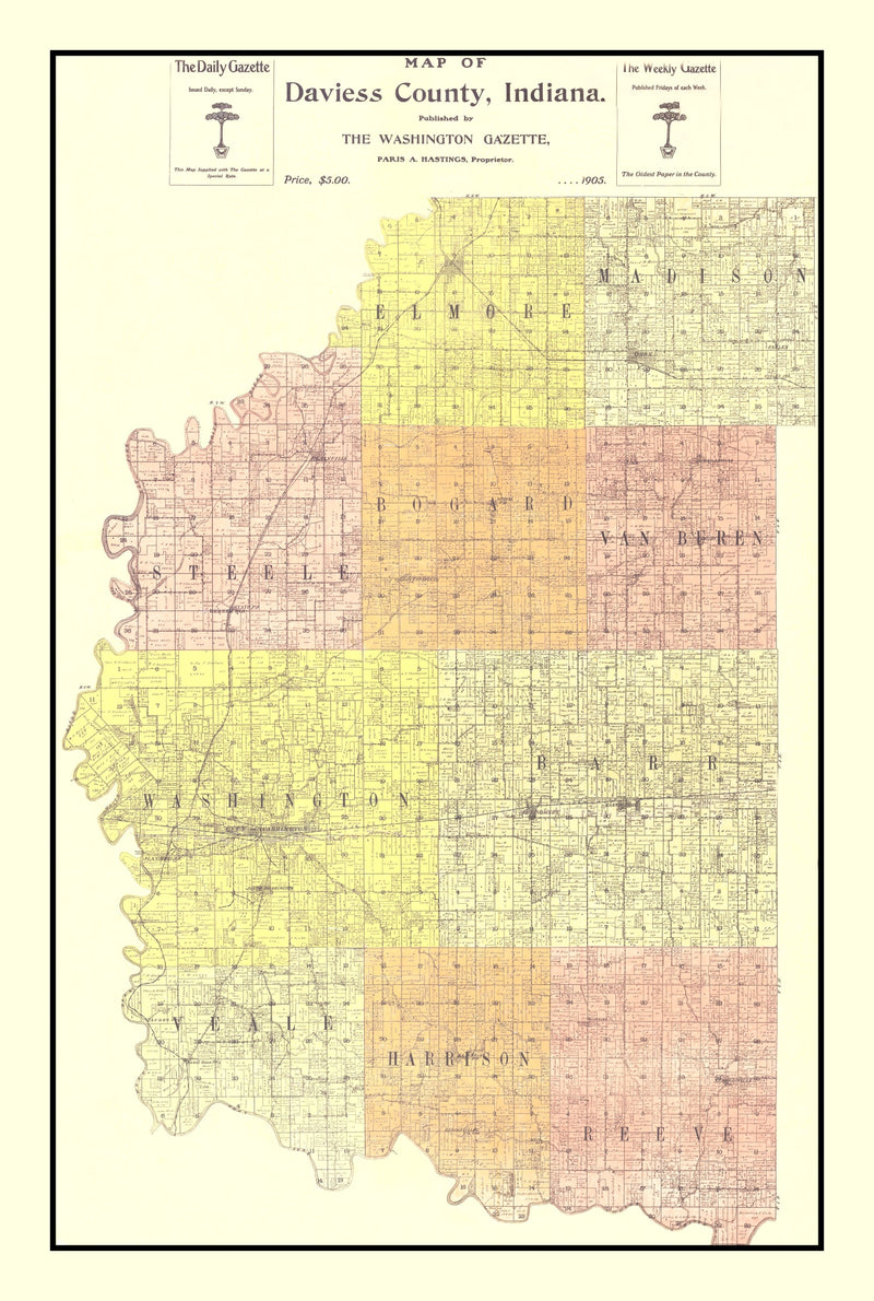 Size comparison using Vintage Map of Daviess County, Indiana 1905