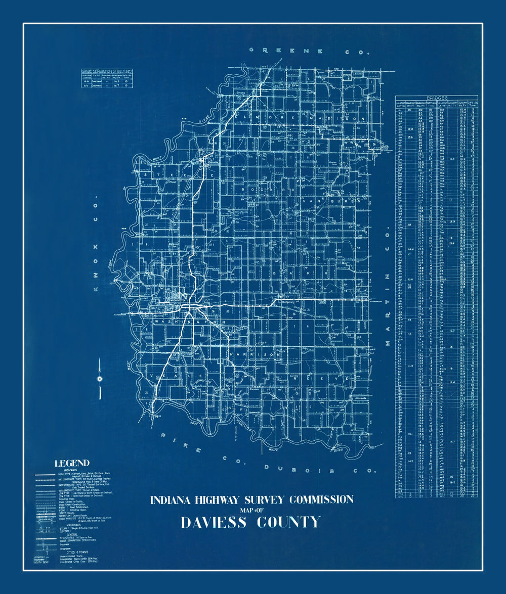 Vintage Map of Daviess County, Indiana 1936 print style example