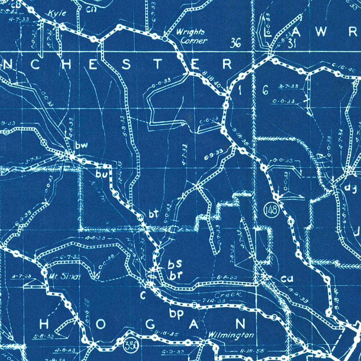 Restored historic details from the 1936 county map of Dearborn County, Indiana