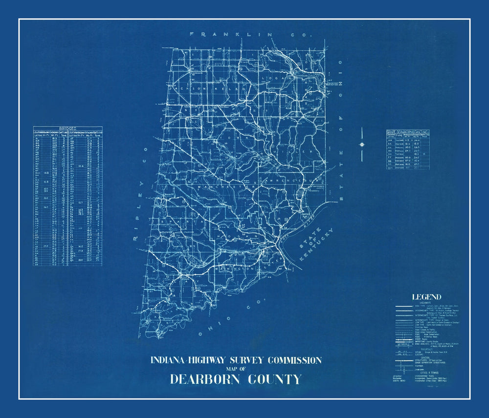 Vintage Map of Dearborn County, Indiana 1936 print style example