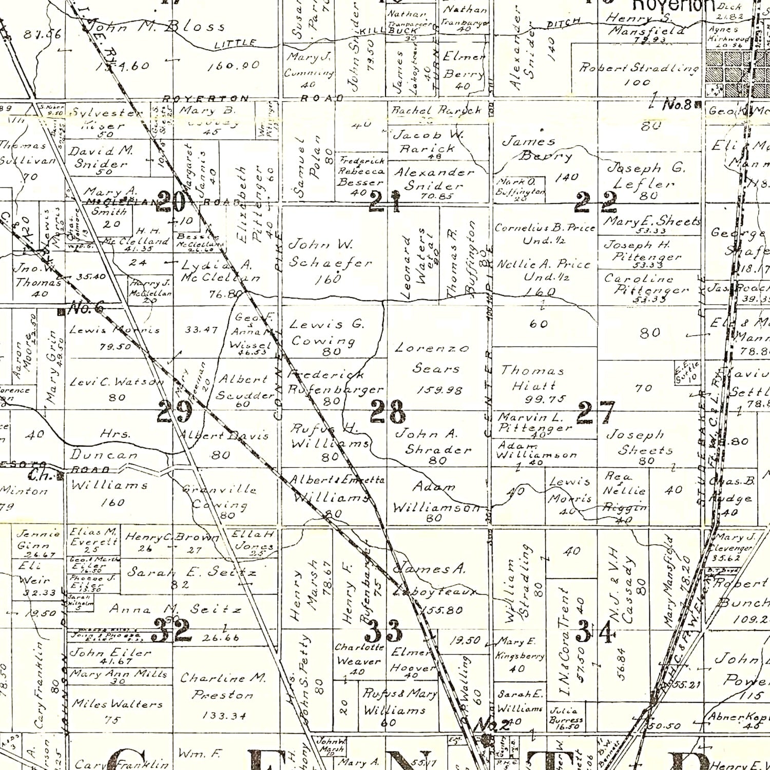 Restored historic details from the 1904 county map of Delaware County, Indiana