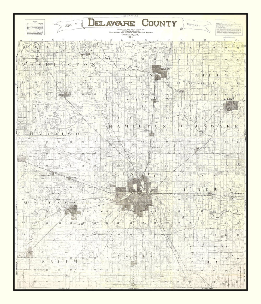 Vintage Map of Delaware County, Indiana 1904 print style example