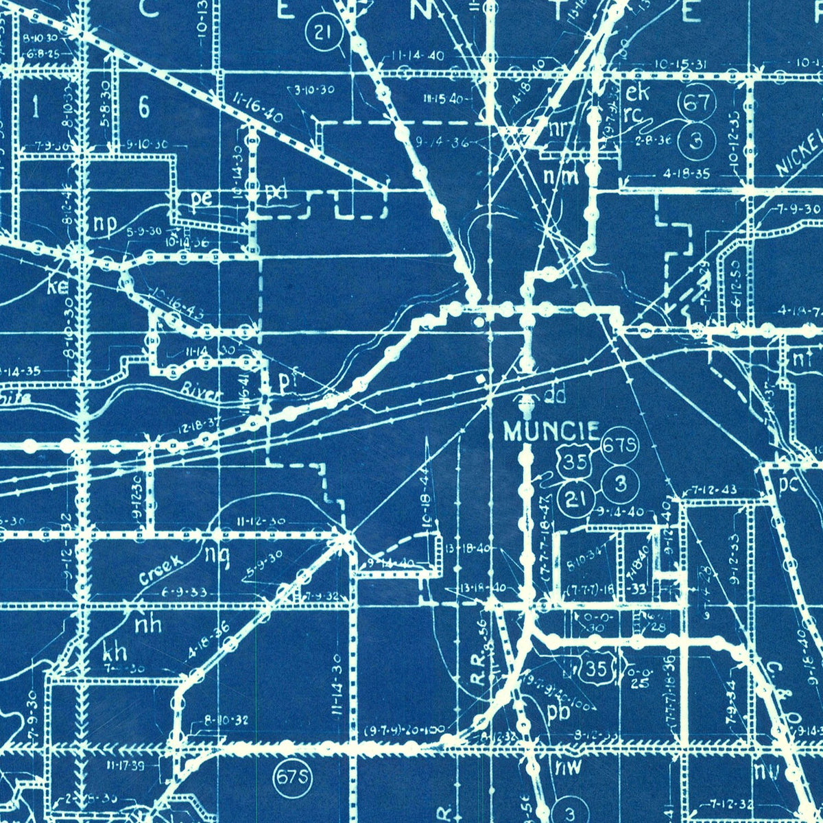 Restored historic details from the 1936 county map of Delaware County, Indiana