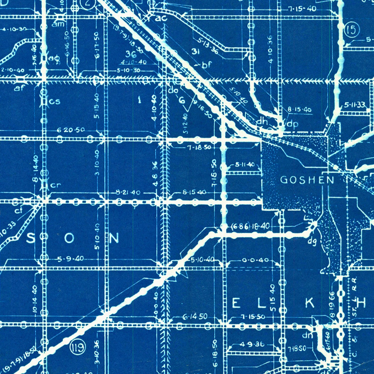 Restored historic details from the 1936 county map of Elkhart County, Indiana