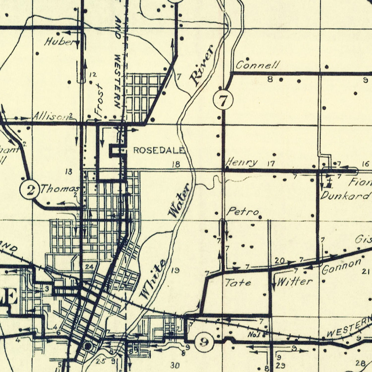 Restored historic details from the 1912 county map of Fayette County, Indiana