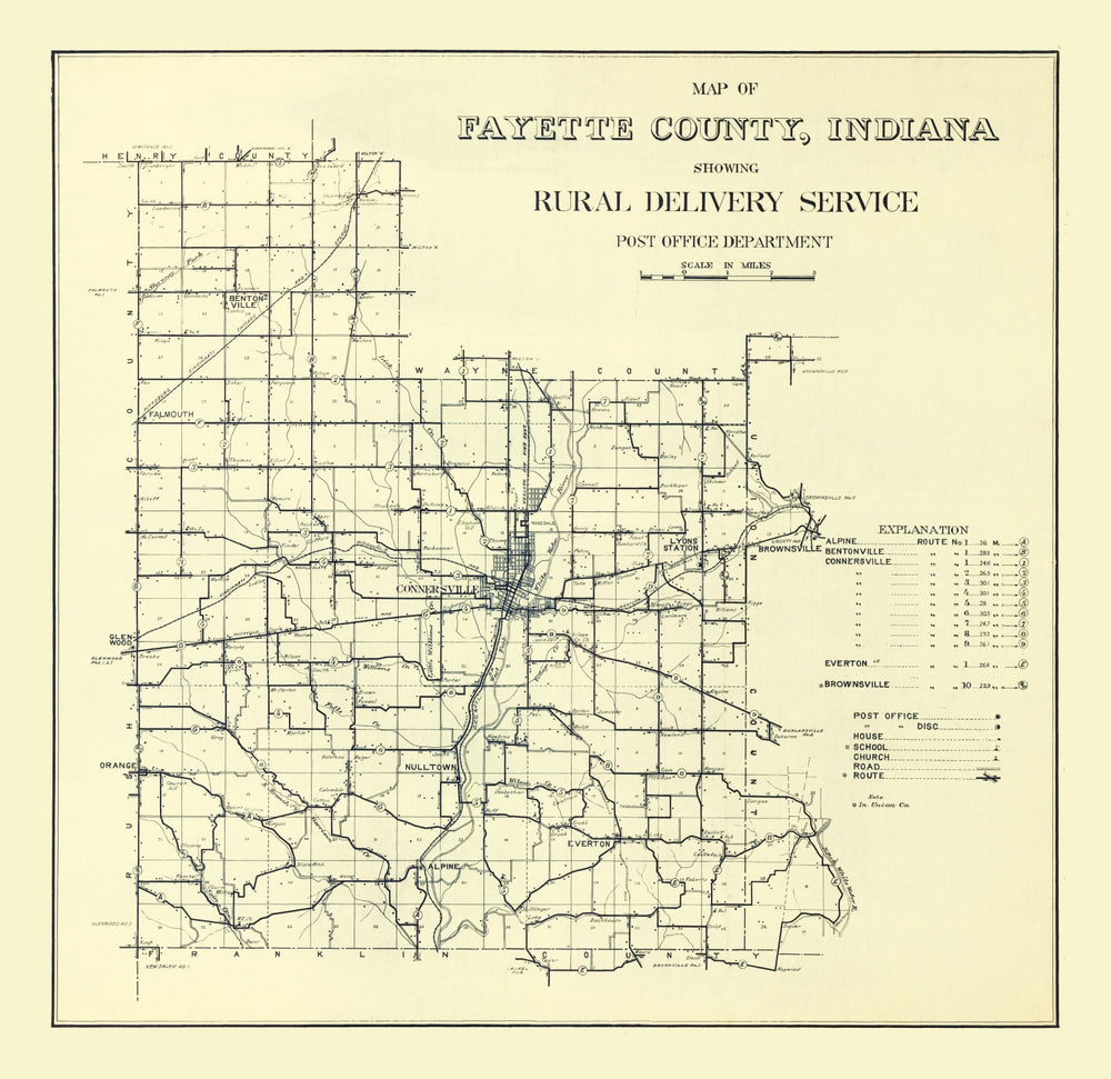 Vintage Map of Fayette County, Indiana 1912 print style example