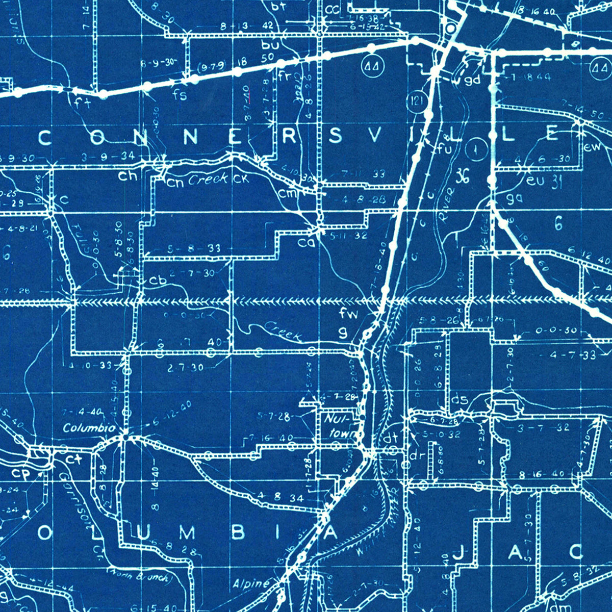 Restored historic details from the 1936 county map of Fayette County, Indiana