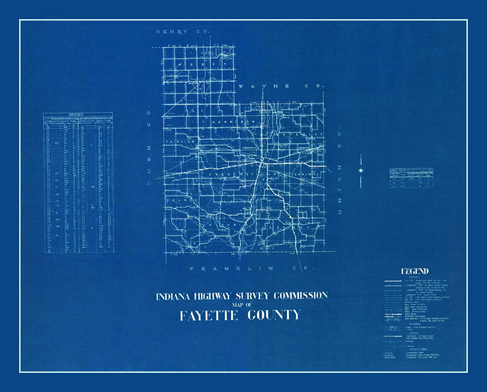 Vintage Map of Fayette County, Indiana 1936 print style example