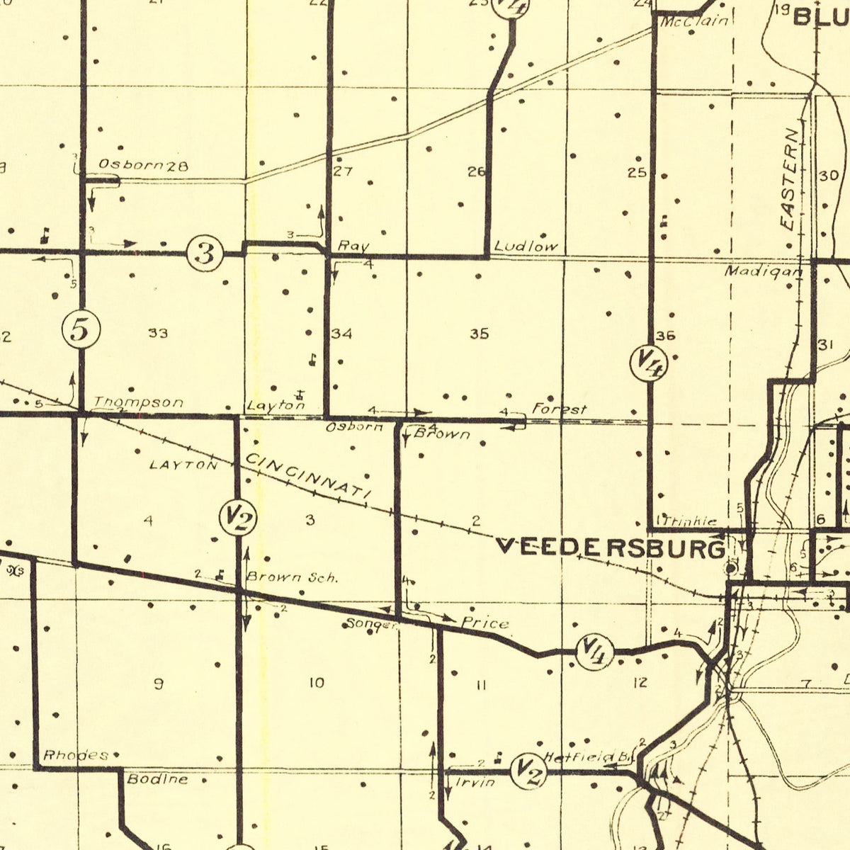Restored historic details from the 1911 county map of Fountain County, Indiana