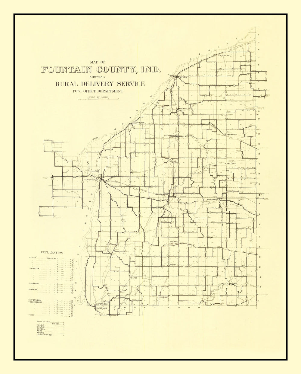 Vintage Map of Fountain County, Indiana 1911 print style example