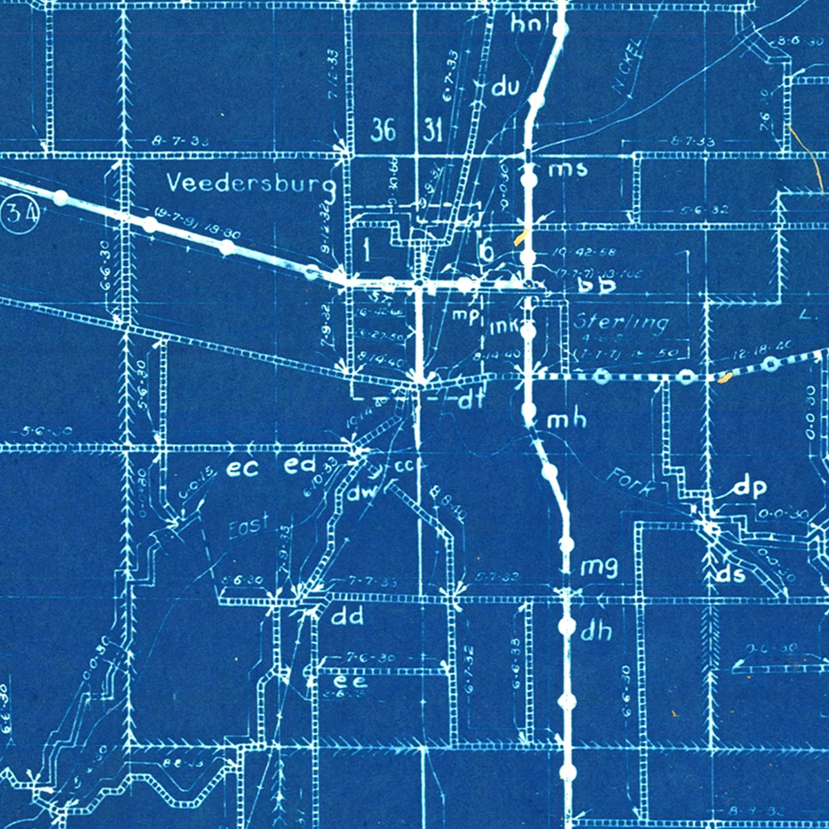 Restored historic details from the 1936 county map of Fountain County, Indiana