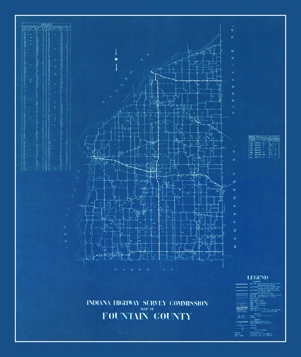 Vintage Map of Fountain County, Indiana 1936 print style example